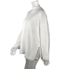 Knitted pullover loose irregular thick sweater high neck knitted sweater