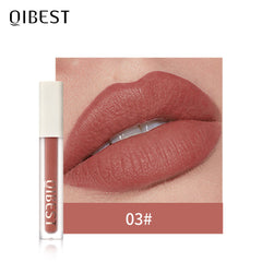 QIBEST Silky Lip Glaze Non-Stick Cup Does Not Fade Lip Gloss Makeup Color Liquid Lipstick Matte Moisturizing Lip Gloss