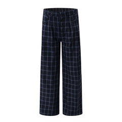 Street Trend Retro Plaid Casual Pants Men's Sportswear High Street Vibe Loose Plaid Wide Leg Straight Trousers