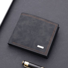 Men's wallet short wallet leather wallet multiple card slots can hold driver's license retro