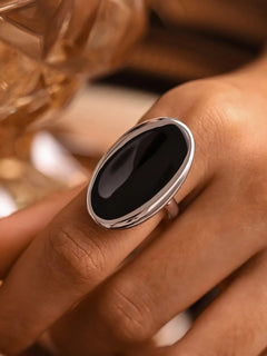 Elliptical Open Ring French Light Luxury Drip Oil Heavy Industry Casting Stainless Steel