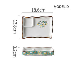 Dumpling plate sushi plate round square plate with soy sauce and vinegar partitioned snack plate ceramic plate for home use