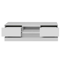 51.18inch WHITE morden TV Stand with LED Lights high glossy front TV Cabinet color:WHITE