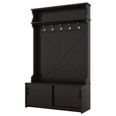 Hall tree with roof rack and storage platform, corridor shoe cabinet with sliding door, clothes hanger with 5 hooks black