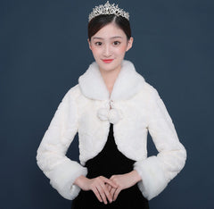 Bride's wedding dress fur shawl women's warm white cloak cheongsam jacket red cloak