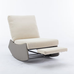 Modern rocking chair recliner, comfortable cushioned recliner with footstool, gray