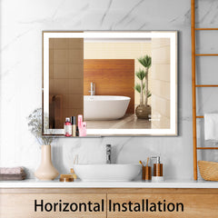 48x24 inch LED bathroom makeup mirror wall mounted adjustable light anti fog touch switch with memory intelligent large bathroom