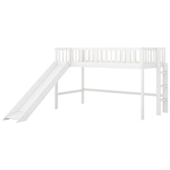 Twin Size Low Loft Bed with Ladder and Slide White