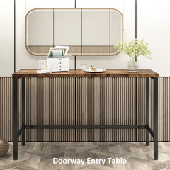 TOPMAX Counter Height Extra Long Dining Table Set with 3 Stools Pub Kitchen Set Side Table with Footrest Brown