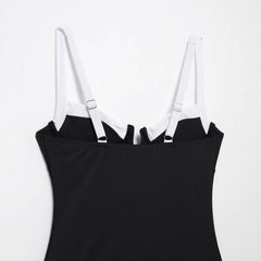 High fork V-neck vacation hot girl one-piece swimsuit female