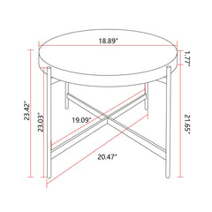 Modern Thread Design Round Coffee Table MDF Table Top with Cross Legs Metal Base(Set of 2 pcs )