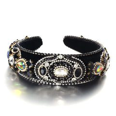 Fashionable Baroque Retro Inlaid Colored Water Diamond Sponge Head Hoop