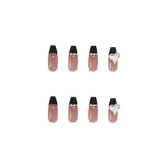 Black French Long Wearing Nail Rhinestone Love Chain Removable Fake Nail Nail Piece Nail Sticker Manicure Nail