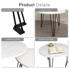 27.56'' Round Nesting Coffee Table Set of 2, Circular Nesting End Table Set Sturdy Metal Base for Living Room, bedroom, White