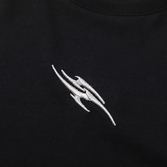 Color Block Applique Embroidery Flame Short Sleeve T-Shirt High Street Design Creative Abstract Casual Tee Men