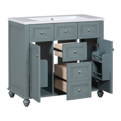 36 inch modern mirror cabinet with adjustable shelves, 2 soft closing doors, and 6 drawer storage cabinet door organizers