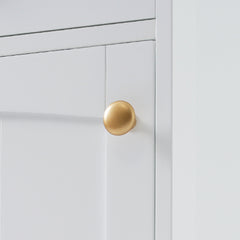 High bathroom storage cabinet with glass door, freestanding, two drawers and adjustable shelves, MDF board, painted white