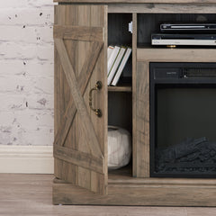 Farmhouse Classic Media TV Stand Antique Entertainment Console with 18" Electric Fireplace Insert for TV up to 50" with Open