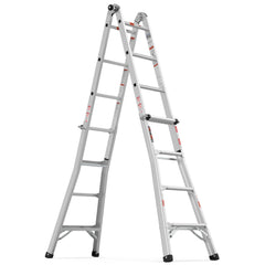 17ft Multi-Position Foldable Aluminum Ladder, A-Frame and Straight Ladder, ANSI 250lbs