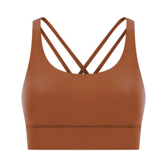 Cross back yoga bra brushed bare high-strength shock-absorbing gathering sports vest for women