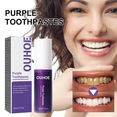 Purple Whitening Toothpaste, Clean Stains Gums Care Breath Fresh White Toothpaste