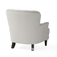 Modern light grey fabric club chair and Ottoman set, stylish cushioned armchair, paired with Ottoman style
