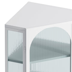 Glass Door Wall Mounted Corner Cabinet with Featuring Four-tier Storage  White