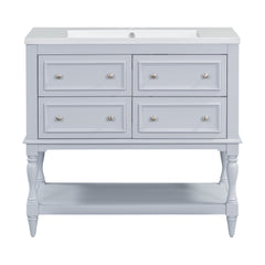 36" Bathroom Vanity Cabinet with Sink Combo Set, Undermount Resin Sink, Free Standing Vanity Set with 4 Drawers Blue