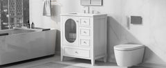 30" Bathroom Vanity with Sink, Bathroom Vanity Cabinet with Three Drawers and Door, Solid Wood and MDF, White