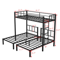 Twin over Twin & Twin Bunk Beds for 3, Twin XL over Twin & Twin Bunk Bed Metal Triple Bunk Bed, Black