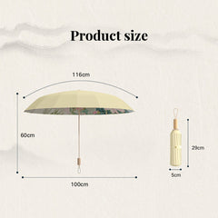 16-rib color rubber & gold aluminum alloy frame: new Chinese retro folding umbrella with sun protection and UV resistance.