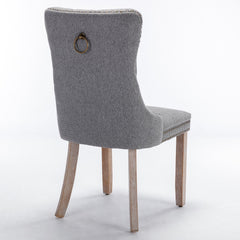 High-end Tufted Solid Wood Contemporary Flax Upholstered Linen Dining Chair with Wood Legs Nailhead Trim 2-Pcs Set Gray