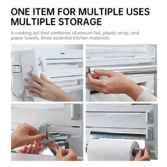 3-in-1 Wall Kitchen Roll Holder, with Upgraded Magnetic Suction Cup, for Foil, Cling Film, and Aluminium Foil Dispensing