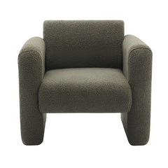 Modern style chair with sheepskin Sherpa fabric soft cushion, comfortable armchair, soft with backrest and pillow, seaweed green