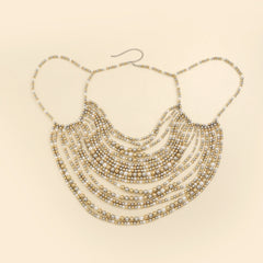 Multi layer imitation pearl black chain woven pearl layered body chain