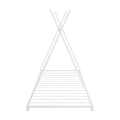 Metal Twin Size House Platform Bed with Triangle Structure  White