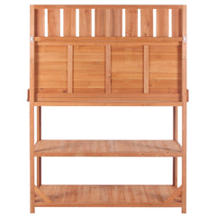 65" Large Wooden Farmhouse Rustic Outdoor Potting Bench Table Garden Potting Bench with 4 Storage Shelves and Side Hook,Natural