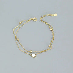 925 Sterling Silver Double Layer Heart-shaped Bracelet  for Women Girl Korean Style Small Fresh Summer Bracelet