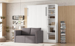 Twin Size Murphy Bed Wall Bed with Sofa,with Shelves,White