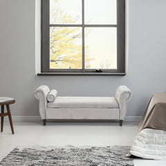 Velvet Multifunctional Storage Rectangular ottoman bench with 1 Pillow, grey