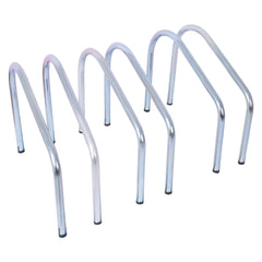 3 bicycle parking racks, 22-28 inch wheel supports, maximum tire width 2.15 inches, galvanized