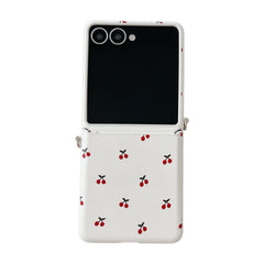 White Background Korean Style Cherry Phone Case for Samsung Z Flip 7/5/6/4 Foldable Protective Shell Compatible with Oppo and Huawei
