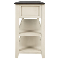 Retro Design Console Table with Two Open Shelves, Pine Solid Wood Frame and Legs for Living Room (Espresso+Beige)