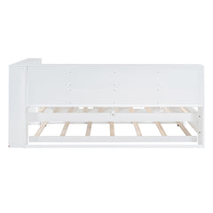 Wooden Twin Size DayBed with Twin Trundle, DayBed with Storage Shelf and USB Charging Ports,White