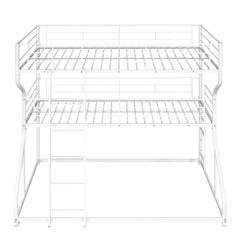 Full XL over Twin XL over Queen Size Triple Bunk Bed with Long and Short Ladder White