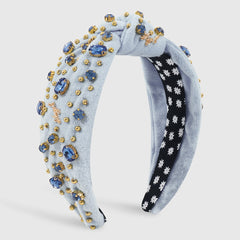 Retro Wide Edge Knot Bead Water Diamond Plush Fabric Thickened Letter Hair Hoop