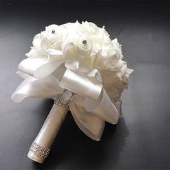 White Ivory Bridal Bridesmaid Flower Wedding Bouquet Artificial Flower Rose Bouquet Crystal Bridal Bouquets