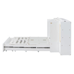 Large Murphy bed wall mounted bed with drawers, 2 storage cabinets, 1 set of sockets and USB ports, white