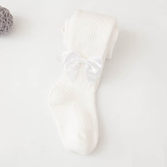 Spring And Autumn New Children's Pantyhose Bow Cotton White Baby Socks Medium Thick Foreign Girl Leggings
