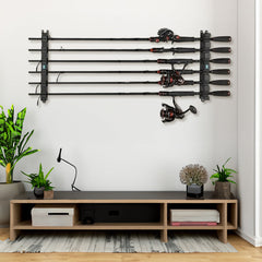 1pc 6-hole fishing rod wall mount, vertical/horizontal display frame